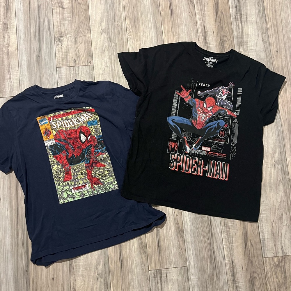 Marvel Comics T-Shirt Spiderman  Characters Graphic Black Men's Size XL LOT 2
